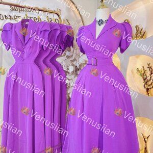MEDIUM ORCHID PURPLE PADDED SHIRTWAIST MAXI DRESS WOMEN'S CLOTHING FASHION STYLE